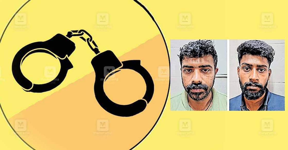 അറസ്റ്റിലായ  അബിൻ ജോൺ ബേബി,  വസിം നിസാർ.