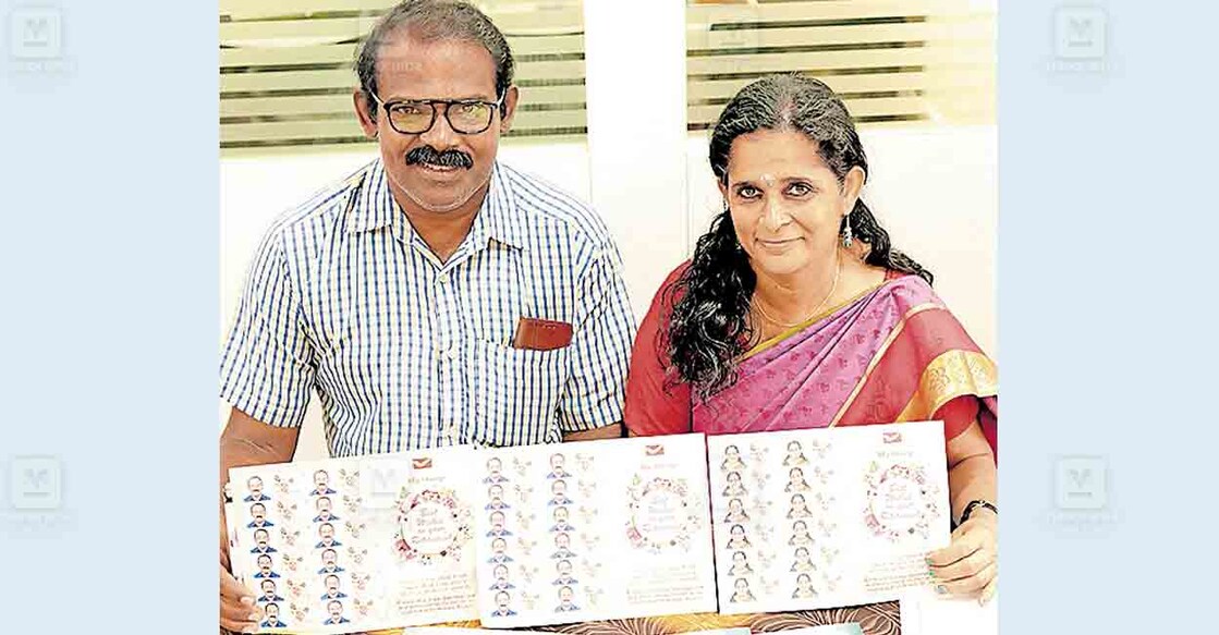 ernakulam-m-c-nandakumar-t-rathnam സ്വന്തം ചിത്രമുള്ള സ്റ്റാംപുകളുമായി എം.സി.നന്ദകുമാറും ടി.രത്നവും .
