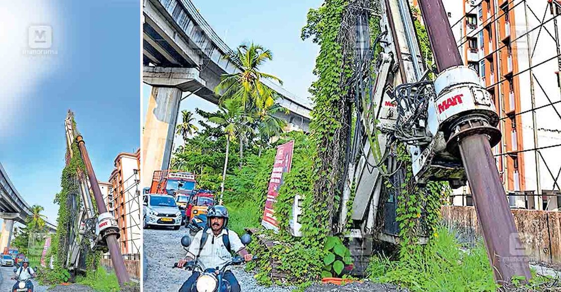 വൈറ്റില മൊബിലിറ്റി ഹബിനു സമീപം 10 വർഷമായി ഉപേക്ഷിക്കപ്പെട്ട നിലയിൽ കിടക്കുന്ന കൂറ്റൻ ക്രെയിൻ.  
