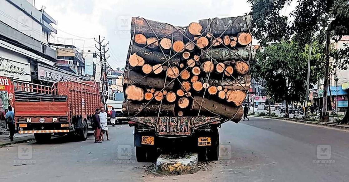 muvattupuzha-lorry-accidents മൂവാറ്റുപുഴ നഗരത്തിൽ മീഡിയിനിലേക്ക് ഇടിച്ചു കയറിയ തടി ലോറി.