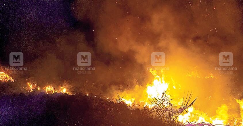 മറയൂർ തീർഥമല വേപ്പർ മലയിൽ പടർന്ന് പിടിച്ച കാട്ടുതീ. മറയൂർ തീർഥമല വേപ്പർ മലയിൽ പടർന്ന് പിടിച്ച കാട്ടുതീ.