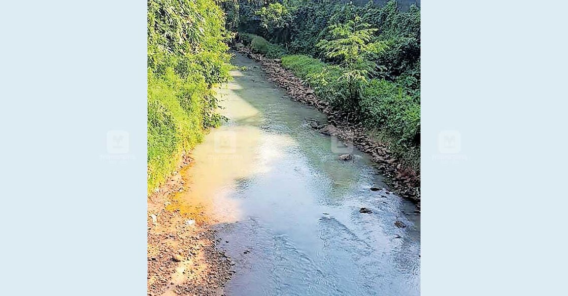 പരപ്പാൻതോട്ടിലൂടെ ഒഴുകുന്ന വെള്ളം നിറം മാറിയ നിലയിൽ.  