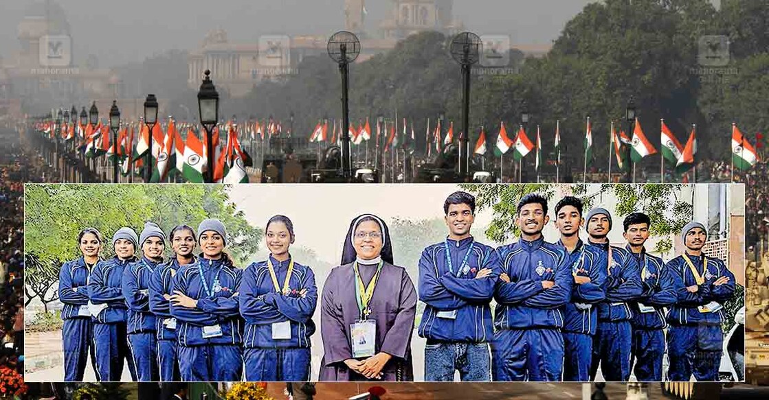 Republic-Day-delhi റിപ്പബ്ലിക് ദിന പരേഡിനുള്ള എൻഎസ്എസ് വൊളന്റിയർമാർ സിസ്റ്റർ നോയൽ റോസിനൊപ്പം.