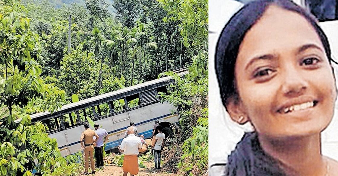 1. നേര്യമംഗലം മണിയൻപാറയിൽ അപകടത്തിൽപെട്ട കെഎസ്ആർടിസി ബസ്.  2.അനിന്റ ബെന്നി