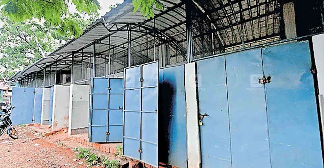 kasargod-shed-rehabilitate-street-vendors കാസർകോട് നഗരത്തിലെ തെരുവോര കച്ചവടക്കാരെ പുനരധിവസിപ്പിക്കുന്നതിനായി പുതിയ ബസ് സ്റ്റാൻഡ് പരിസരത്ത് മാസങ്ങൾക്കു മുൻപ് നഗരസഭാ നിർമിച്ച ഷെഡുകൾ. വൈദ്യുതി കണക്ഷൻ
പോലും കിട്ടിയില്ല. ചിത്രം: മനോരമ