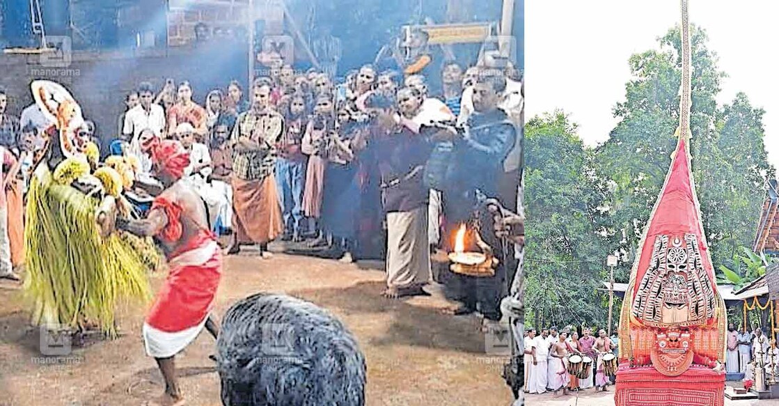 mappila-theyyam-kerala-ritual 1.കമ്പല്ലൂർ കോട്ടയിൽ തറവാട്ടിലെ കളിയാട്ടത്തിൽ അരങ്ങിലെത്തിയ മാപ്പിളയും ചാമുണ്ഡിയും തെയ്യങ്ങൾ.
2.കമ്പല്ലൂർ കോട്ടയിൽ തറവാട്ടിലെ കളിയാട്ടത്തിൽ അരങ്ങിലെത്തിയ ആക്കോ ചാമുണ്ഡി തെയ്യം.
