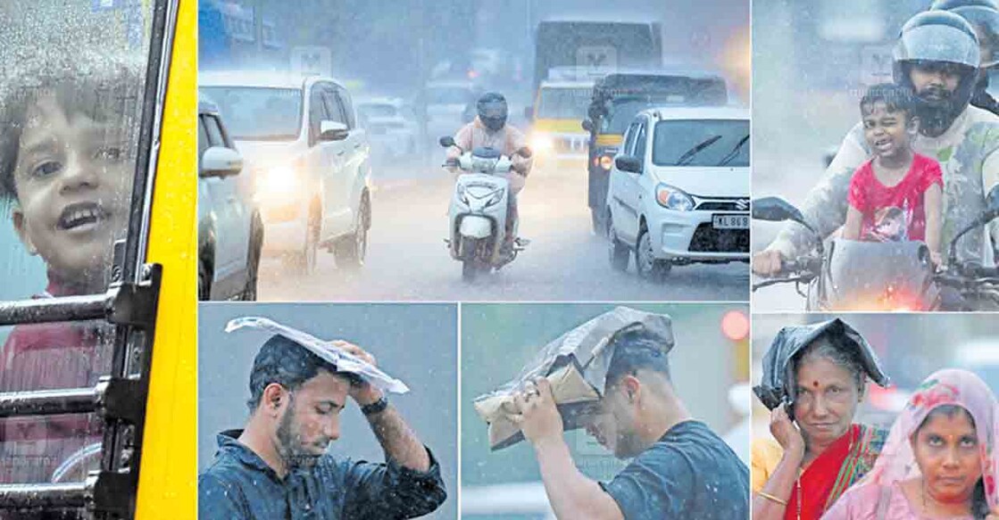 kasargod-rain-views കാലാവസ്ഥാ വകുപ്പ് തിങ്കളാഴ്ച ജില്ലയിൽ യെല്ലോ അലർട്ടായിരുന്നു ആദ്യം പ്രഖ്യാപിച്ചിരുന്നെങ്കിലും രാവിലെ 10 മണിമുതൽ റെഡ് അലർട്ടായി മാറുകയായിരുന്നു, ദേശീയപാതയും സർവീസ് റോഡുകളും ഉൾപ്പെടെ പലയിടങ്ങളും വെള്ളത്തിലായി. ഉച്ചയോടെ പെയ്ത കനത്ത മഴയിൽ കാസർകോട് നഗരത്തിലൂടെ യാത്ര ചെയ്യുന്നവരുടെ വിവിധ കാഴ്ചകൾ. ചിത്രം: മനോരമ