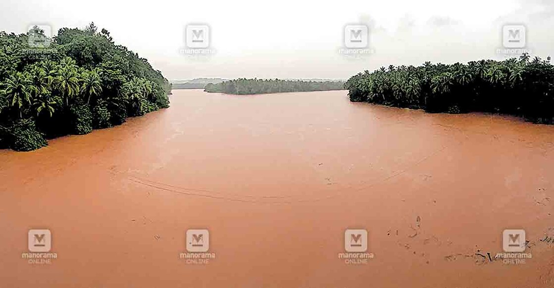 kasargod-rain-water-1 കനത്ത മഴയെത്തുടർന്ന് നിറഞ്ഞൊഴുകുന്ന ചന്ദ്രഗിരിപ്പുഴ. ചിത്രം: മനോരമ