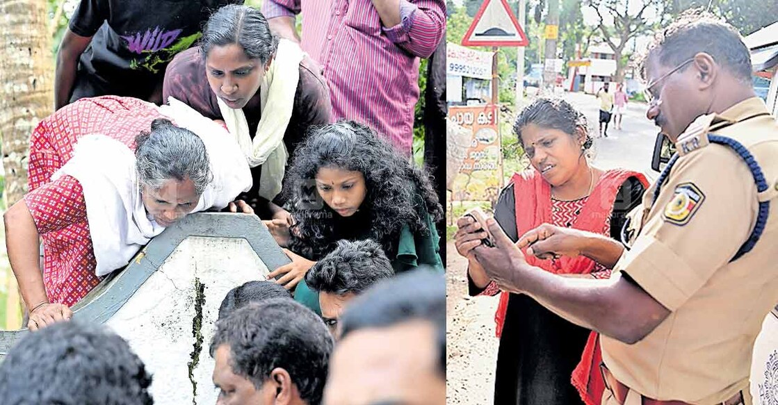 (1)അബിഗേലിനെ തിരിച്ചു കിട്ടിയ വിവരം അറിഞ്ഞപ്പോൾ ഓയൂരിലെ വീട്ടിലുണ്ടായിരുന്ന അയൽവാസികൾ ഫോണിൽ ആശ്രാമം മൈതാനത്തെ ദൃശ്യങ്ങൾ കാണുന്നു   (2)ഗിരിജയിൽ നിന്ന് പൊലീസ് വിവരങ്ങൾ ശേഖരിക്കുന്നു.   