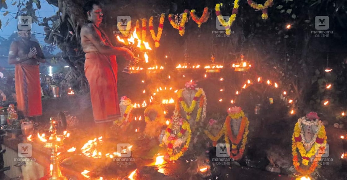 ochira-parabrahma-temple-vrishchika-utsavam
ഓച്ചിറ പരബ്രഹ്മ ക്ഷേത്രത്തിലെ വൃശ്ചികോത്സവത്തോട് അനുബന്ധിച്ച് ക്ഷേത്രത്തിലെ ആൽത്തറകളിലെ കൽവിളക്കിൽ പന്ത്രണ്ട് വിളക്ക് തെളിക്കുന്നു.