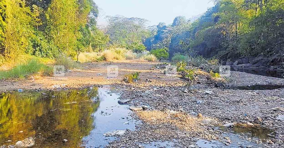 kottayam-azhutha-river അഴുതയാറ്റിൽ കാളകെട്ടി– വളകുഴിക്കടവിൽ അടിഞ്ഞുകൂടിയ മണൽ.