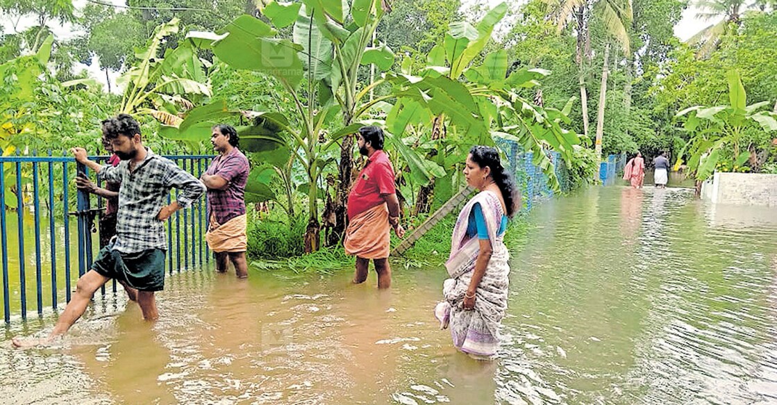 ആർപ്പൂക്കര ഗ്രാമപ്പഞ്ചായത്തിൽ വെള്ളം കയറിയ കരിപ്പയിലെത്തിയ പഞ്ചായത്ത് പ്രസിഡന്റ് ദീപ ജോസ് സ്ഥിതിഗതികൾ വിലയിരുത്തുന്നു. 