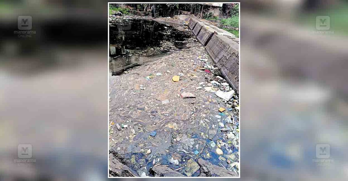 kottayam-garbage-dumping ഈരാറ്റുപേട്ട തടവനാൽ തടയണയില് അടിഞ്ഞുകൂടിയട മാലിന്യം.