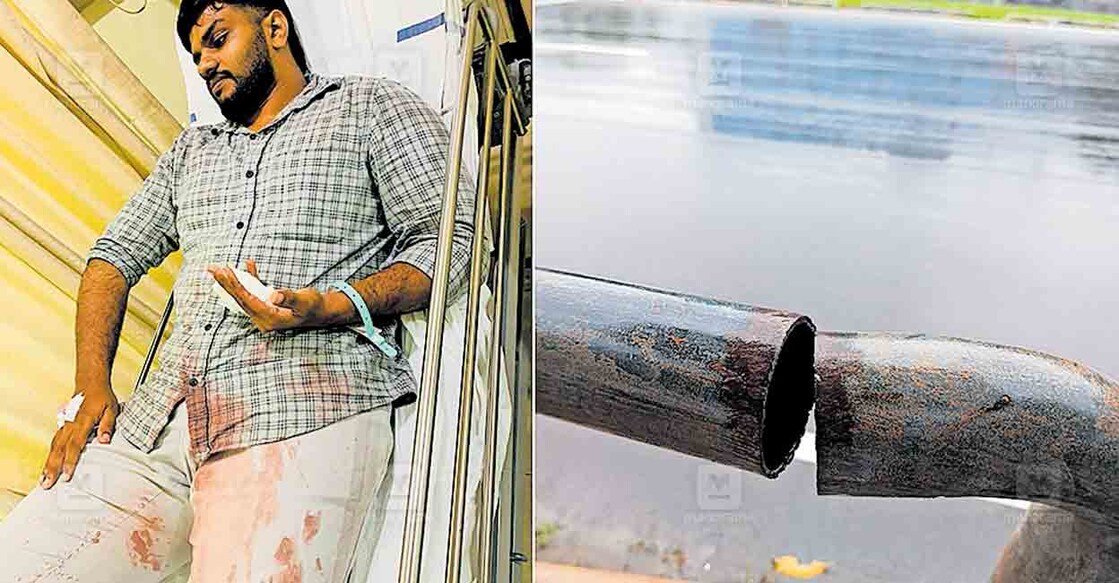1. കൈവരിയിൽ കുടുങ്ങി വിരൽ അറ്റുപോയ സാക്കിർ. 
2.നടപ്പാതയിൽ അപകടത്തിനിടയാക്കി മുറിഞ്ഞു വേർപെട്ടു 
നിൽക്കുന്ന കൈവരി. 