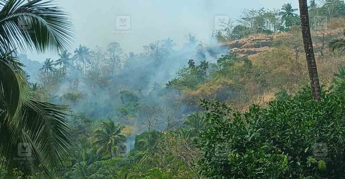 മലയങ്ങാട് കൃഷി ഭൂമിയിൽ തീപിടിത്തമുണ്ടായപ്പോൾ.