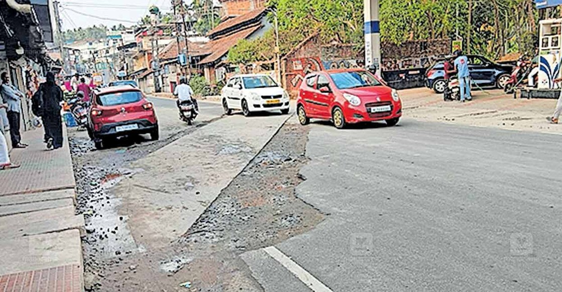 vadakara-jt-road-potholes വടകര ജെടി റോഡിൽ ഓവുപാലം പണി പൂർത്തിയായ ഭാഗം.