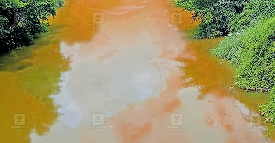 cherupuzha-kadavu ചെറുപുഴയിൽ കുറുങ്ങാട്ട് കടവ് ഭാഗത്ത് വെള്ളത്തിനുണ്ടായ നിറവ്യത്യാസം.