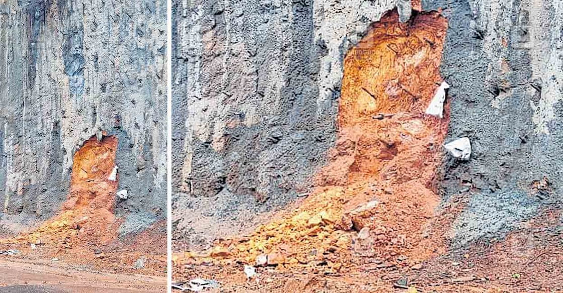 കൊല്ലം കുന്ന്യോറമലയിൽ മണ്ണിടിയുന്ന നിലയിൽ.  
