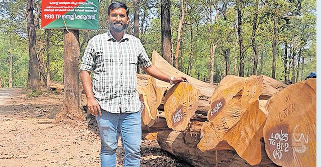 നിലമ്പൂർ അരുവാക്കോട് വനം വകുപ്പ് സെൻട്രൽ ഡിപ്പോയിൽ സംഘടിപ്പിച്ച തേക്ക് ലേലത്തിൽ കൂടുതൽ തുകയ്ക്കു ലേലം കൊണ്ട ടി.അസ്കർ.  