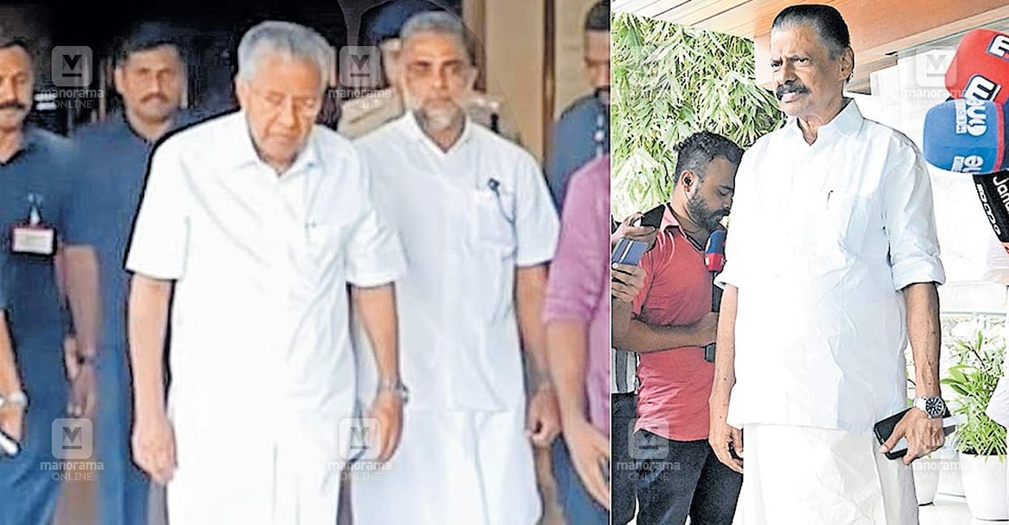 malappuram-pinarayi-vijayan മലപ്പുറത്തു സിപിഎം സംസ്ഥാന സെക്രട്ടേറിയറ്റ് യോഗത്തിനു ശേഷം മുഖ്യമന്ത്രി പിണറായി വിജയനും സിപിഎം സംസ്ഥാന സെക്രട്ടറി എം.വി.ഗോവിന്ദനും ഇറങ്ങിവരുന്നു.