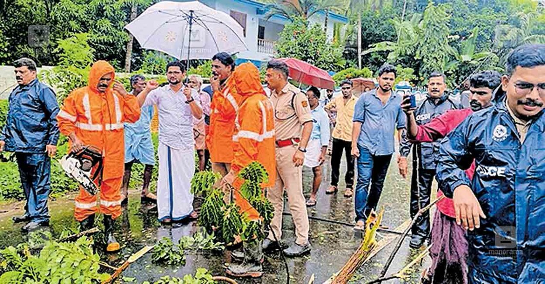 പട്ടാമ്പി - പുലാമന്തോള്‍ പാതയില്‍ വള്ളൂര്‍ രണ്ടാംമൈലില്‍ റോഡിലേക്ക് മരം കടപുഴകി വീണതിനെ തുടര്‍ന്ന് മുടങ്ങിയ ഗതാഗതം പുനഃസ്ഥാപിക്കുന്നതിനു മുഹമ്മദ് മുഹസിന്‍ എംഎല്‍എയുടെ നേതൃത്വത്തില്‍ മരങ്ങള്‍ നീക്കുന്നു.  
