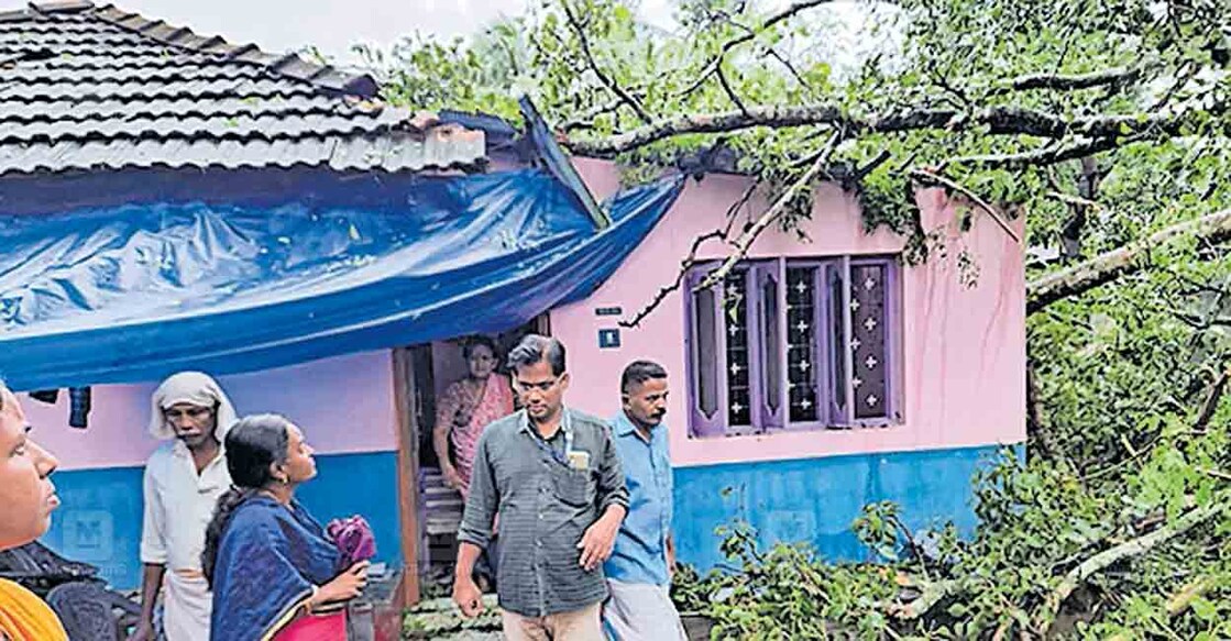 കല്ലേപ്പുള്ളിയിൽ ആൽമരം വീണു തകർന്ന ശിവരാജന്റെ വീട്. 