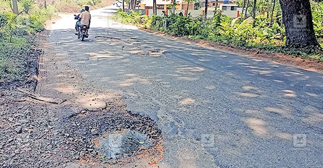 പാലക്കാട്– പൊള്ളാച്ചി സംസ്ഥാനാന്തര പാതയിൽ ഇരട്ടക്കുളം മുതൽ ഗോപാലപുരം വരെയുള്ള ഭാഗത്ത് റോഡിലെ കുഴികൾ.  
