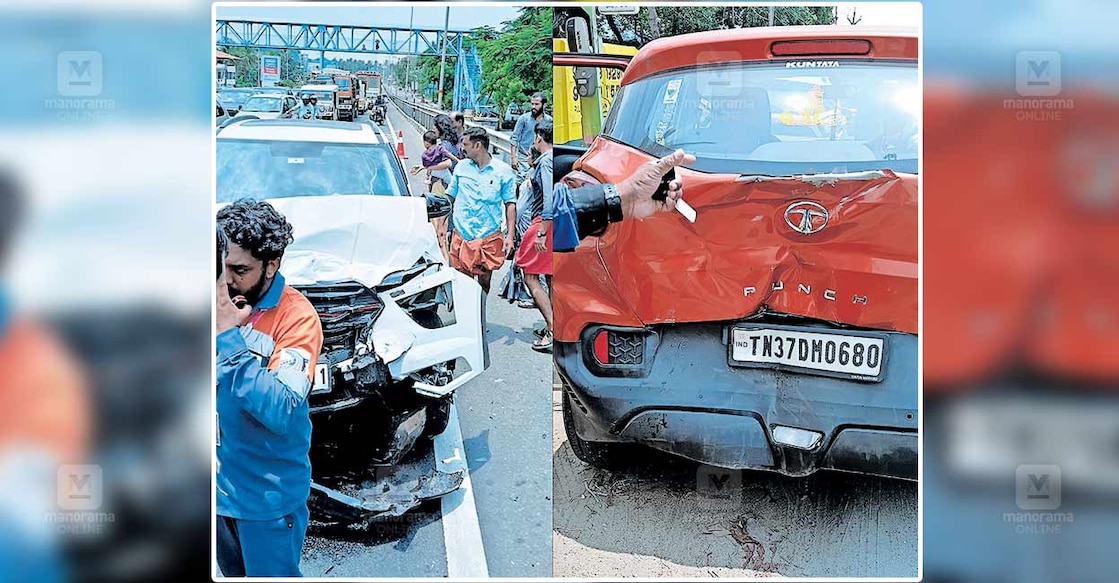 kanjikod-accident കഞ്ചിക്കോട് ദേശീയപാതയിൽ അപകടത്തിൽപെട്ട കാറുകൾ.