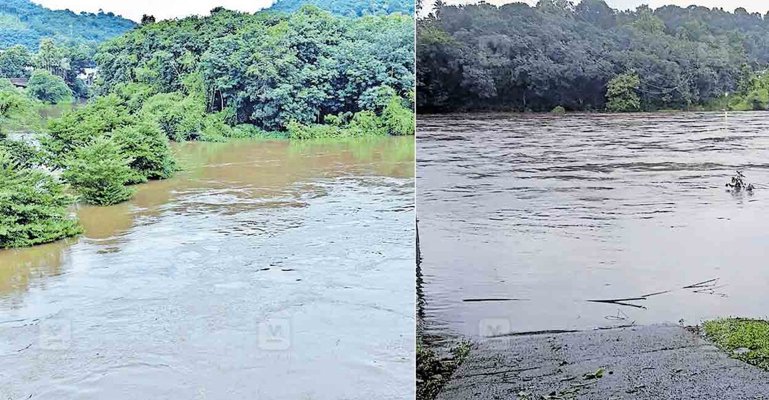 1. കല്ലാറും പമ്പാനദിയും സംഗമിക്കുന്ന ബംഗ്ലാംകടവിൽ വെള്ളം നിറഞ്ഞൊഴുകുന്നു. 2. പമ്പാനദിയിലെ കുരുമ്പൻമൂഴി കോസ്‌വേ വെള്ളത്തിൽ മുങ്ങിയപ്പോൾ.