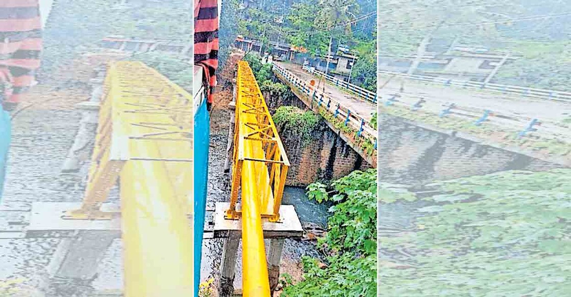 കക്കാട്ടാറിനു  കുറുകെ ആങ്ങമൂഴി പാലത്തിനു സമീപം സ്ഥാപിച്ചിരിക്കുന്ന നിലയ്ക്കൽ ശുദ്ധജല വിതരണ പദ്ധതിയുടെ  പൈപ്പ് ലൈൻ.