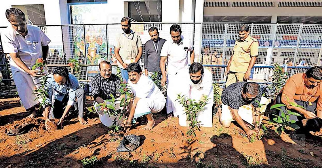
ദേവഹരിതം പദ്ധതിയുടെ ഭാഗമായി ശബരിമല സന്നിധാനത്ത് പൂന്തോട്ടങ്ങൾ തയാറാക്കുന്നതിന്റെ ഉദ്ഘാടനം തിരുവിതാംകൂർ ദേവസ്വം ബോർഡ് പ്രസിഡന്റ് പി.എസ്.പ്രശാന്ത് നിർവഹിക്കുന്നു. 