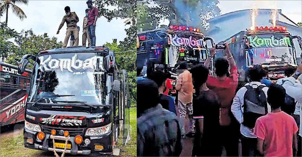 പൂത്തിരി കത്തിച്ച ബസുകൾ പിടികൂടി;38,000 രൂപ പിഴ, നടപടി പിന്നാലെ