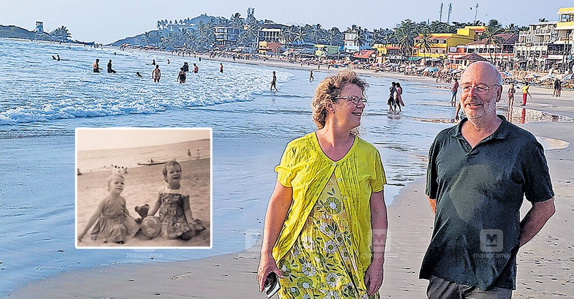 kovalam-tourist കെയ്റ്റി ഭർത്താവ് ഇയാനുമായി ലൈറ്റ് ഹൗസ് തീരത്ത്. ഇംഗ്ലണ്ടിൽ നിന്നുള്ള കെയ്റ്റി മൂന്നാം വയസ്സിൽ കോവളം തീരത്ത് സഹോദരിമാരിൽ ഒരാൾക്കൊപ്പം. പിതാവു പകർത്തിയ ഫോട്ടോ ശേഖരത്തിൽ നിന്നുള്ള ചിത്രം (ഇൻസൈറ്റ്)
