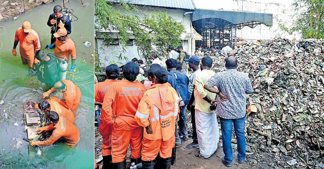 thiruvananthapuram-amayizhanjan-canal-accident-rescue 1. ആമയിഴഞ്ചാൻ തോട്ടിൽ ഇറക്കിയ റോബട്ടിന്റെ പ്രൊപ്പെല്ലറിൽ നിന്ന് മാലിന്യം നീക്കം ചെയ്യുന്നു . 2. ആമയിഴഞ്ചാൻ തോട്ടിൽ ശുചീകരണത്തിനിടെ കാണാതായ ജോയിക്കു വേണ്ടിയുള്ള തിരച്ചിലിന്റെ ഭാഗമായി റെയിൽവേ സ്റ്റേഷൻ പവർഹൗസ് ഗേറ്റിന്റെ ഭാഗത്തുള്ള തോട്ടിൽ നിന്നുള്ള മാലിന്യങ്ങൾ കരയ്ക്കടിപ്പിച്ചപ്പോൾ.