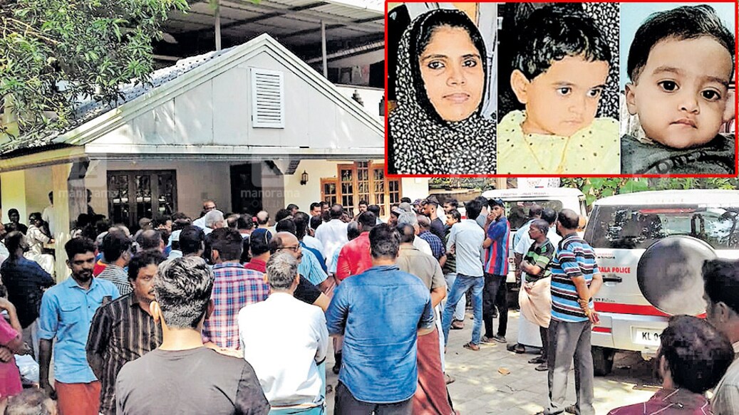പന്നിത്തടത്ത് അമ്മയും രണ്ടു കുഞ്ഞുങ്ങളും പൊള്ളലേറ്റു മരിച്ച നിലയില് കണ്ടെത്തിയ വീട്ടില് തടിച്ചു കൂടിയ നാട്ടുകാര്. മുകള് നിലയില് തുണി കൊണ്ടു മറച്ച ബാല്ക്കണിയിലാണ് മൃതദേഹങ്ങള് കണ്ടെത്തിയത്. (ഇൻസെറ്റിൽ മരിച്ച ഷഫീനയും മക്കളായ അജ്വയും അമനും.. ) പന്നിത്തടത്ത് അമ്മയും രണ്ടു കുഞ്ഞുങ്ങളും പൊള്ളലേറ്റു മരിച്ച നിലയില് കണ്ടെത്തിയ വീട്ടില് തടിച്ചു
കൂടിയ നാട്ടുകാര്. മുകള് നിലയില് തുണി കൊണ്ടു മറച്ച ബാല്ക്കണിയിലാണ് മൃതദേഹങ്ങള് കണ്ടെത്തിയത്. (ഇൻസെറ്റിൽ മരിച്ച ഷഫീനയും മക്കളായ അജ്വയും അമനും.. )