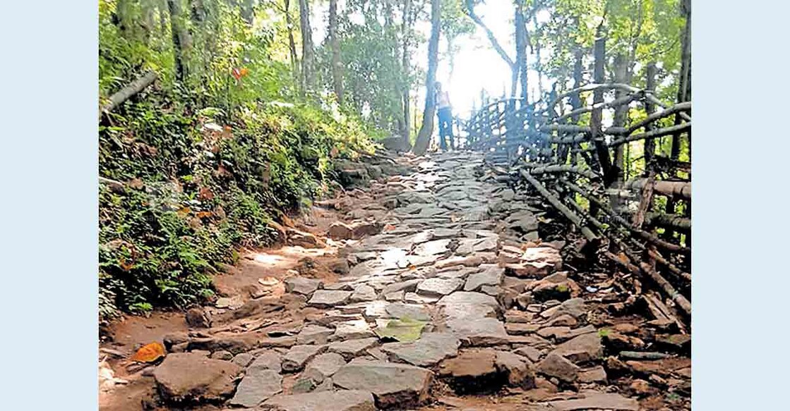 അതിരപ്പിള്ളി വെള്ളച്ചാട്ടത്തിന്റെ അടിഭാഗത്തേക്കുള്ള നടപ്പാതയിലെ കല്ലുകൾ ഇളകി മാറിയ നിലയിൽ  