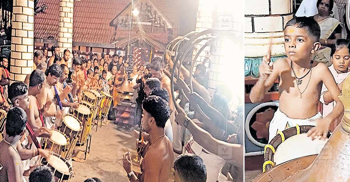 1) ചാലക്കുടി വേണു നമ്പിടിയുടെ ശിക്ഷണത്തിൽ കണ്ണമ്പുഴ വാദ്യകലാപീഠത്തിൽ പഞ്ചാരിമേളം അഭ്യസിച്ച വിദ്യാർഥികളുടെ അരങ്ങേറ്റം.  2) ചാലക്കുടി കണ്ണമ്പുഴ ക്ഷേത്രത്തിൽ നടന്ന പഞ്ചാരിമേളം അരങ്ങേറ്റത്തിൽ ഏഴുവയസ്സുകാരൻ എം.വി.സംയത്കൃഷ്ണ.  

