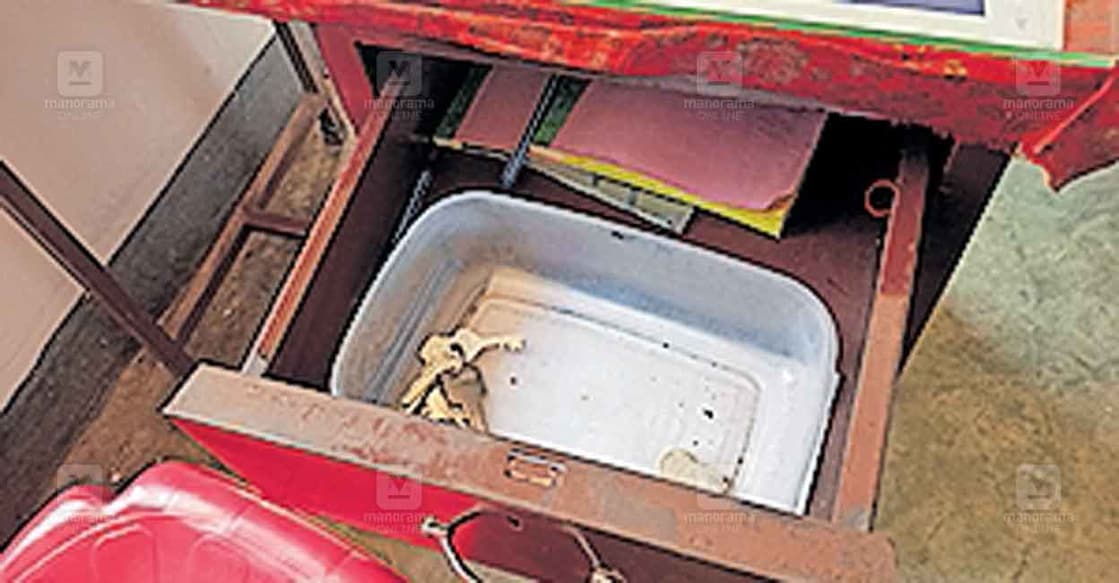 chemmappilly-temple-theft ചെമ്മാപ്പിള്ളി തെക്കിനിയേടത്ത് ഭുവനേശ്വരി ക്ഷേത്രത്തിൽ
ഓഫിസ് റൂമിലെ മേശവലിപ്പ്
പൊളിച്ച് പണം കവർന്ന
നിലയിൽ.