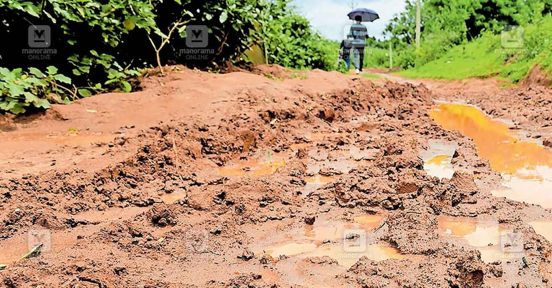 wayanad-road ചീപ്രം ഊരിലേക്കുള്ള തകർന്ന റോഡ്. ചിത്രം: മനോരമ