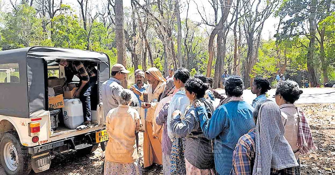 wayanad-monkery-fever പുൽപള്ളി പഞ്ചായത്തിലെ വനാതിർത്തി പ്രദേശങ്ങളിൽ കുരങ്ങുപനി പ്രതിരോധ പ്രവർത്തനങ്ങൾ നടത്തിയപ്പോൾ.