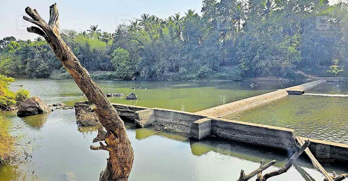 പനമരം പഞ്ചായത്തിൽ നീർവാരം മണൽക്കടവ് തടയണയുടെ സംരക്ഷണഭിത്തി തകർന്ന നിലയിൽ.  
