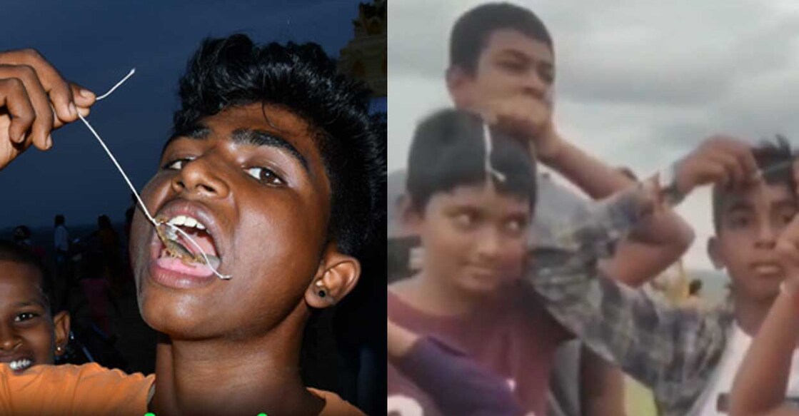 kurnool-scorpio തേളിനെ വായിലും തലയിലും വയ്ക്കുന്ന കുട്ടികൾ (Photo: Twitter/ Sakthinews, PTI)