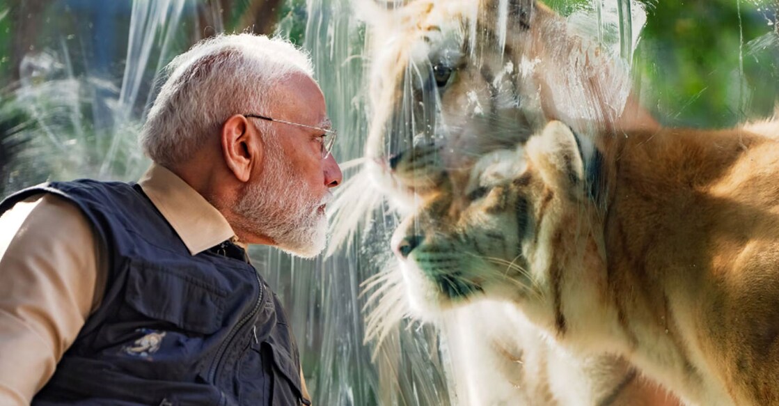 modi-lion ഗുജറാത്തിലെ വന്താരയുടെ വന്യജീവി റെസ്ക്യൂ, പുനരധിവാസ, സംരക്ഷണ കേന്ദ്രത്തിലെത്തിയ പ്രധാനമന്ത്രി നരേന്ദ്രമോദി