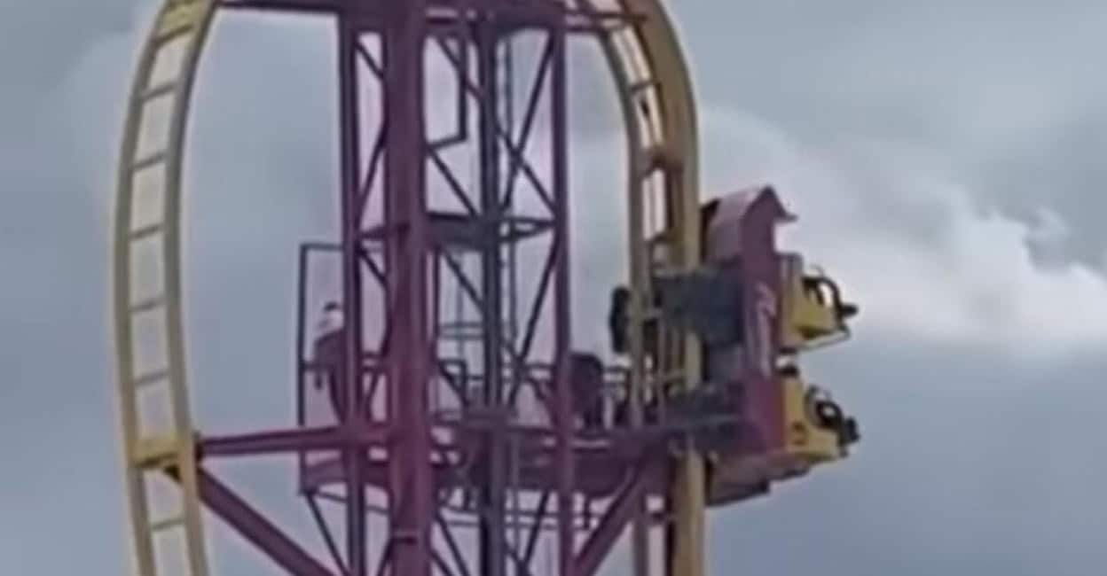 Rollercoaster Malfunction: Terrifying Moment Riders Hang at 90-Degree Angle Mid-Air