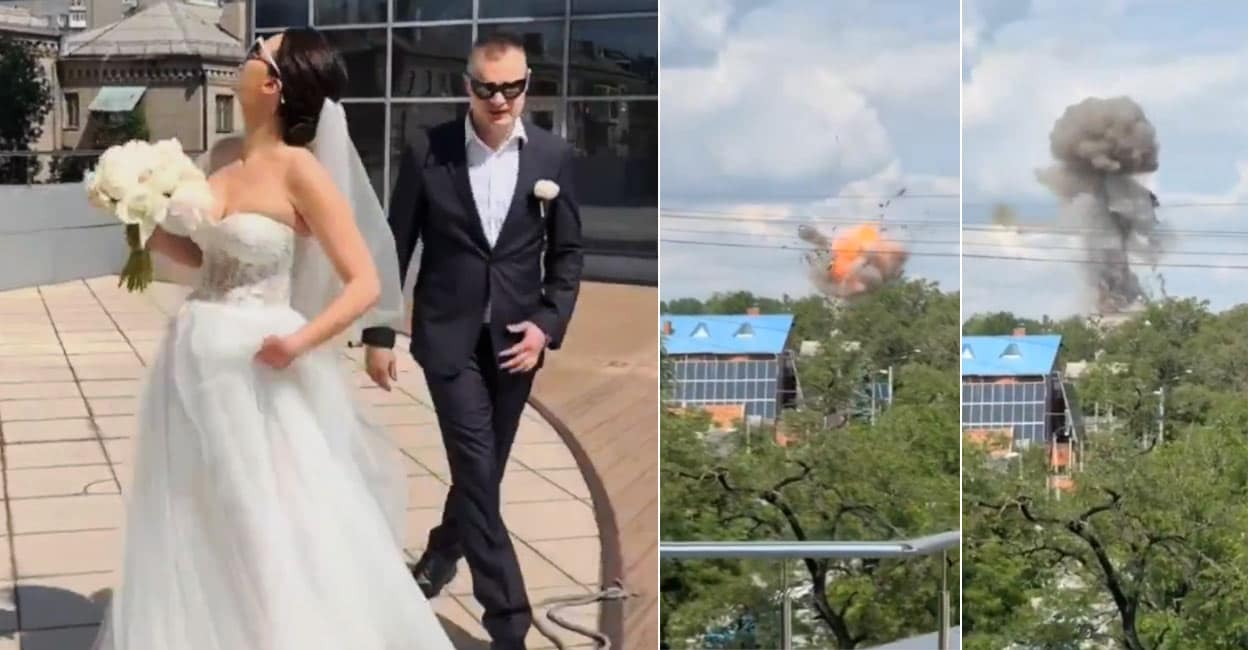 Viral Video: Russian Drone Intercepted During Ukrainian Wedding Photoshoot in Zaporizhzhia