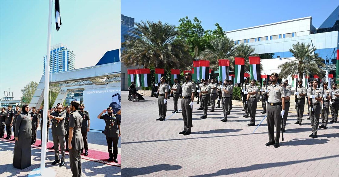 uae-flag-day-celebrated-in-dubai 1) ജി ഡി ആർ എഫ് എ ദുബായ് ആസ്ഥാനത്ത് മേജർ ജനറൽ ഉബൈദ് മുഹൈർ ബിൻ സുറൂർ യുഎഇ പതാക ഉയർത്തുന്നു . 2) ജിഡിആർഎഫ്എ ദുബായിൽ യുഎഇ പതാക ദിനാചരണ പരിപാടിയിൽ എമിഗ്രേഷൻ ഉദ്യോഗസ്ഥർ