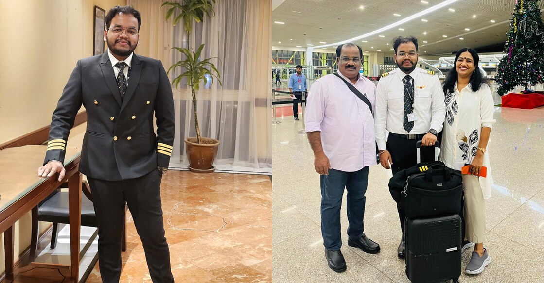 1. സിദ്ധാർഥ്. 2.സിദ്ധാർഥ് മാതാപിതാക്കൾക്കൊപ്പം ബഹ്റൈൻ വിമാനത്താവളത്തിൽ. ചിത്രം: സ്പെഷൽ അറേഞ്ച്മെന്റ്.