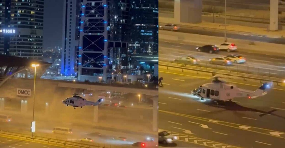 dubai-police-helicopter-lands-rescue-operation-on-sheikh-zayed-road Image Credit: Videograb