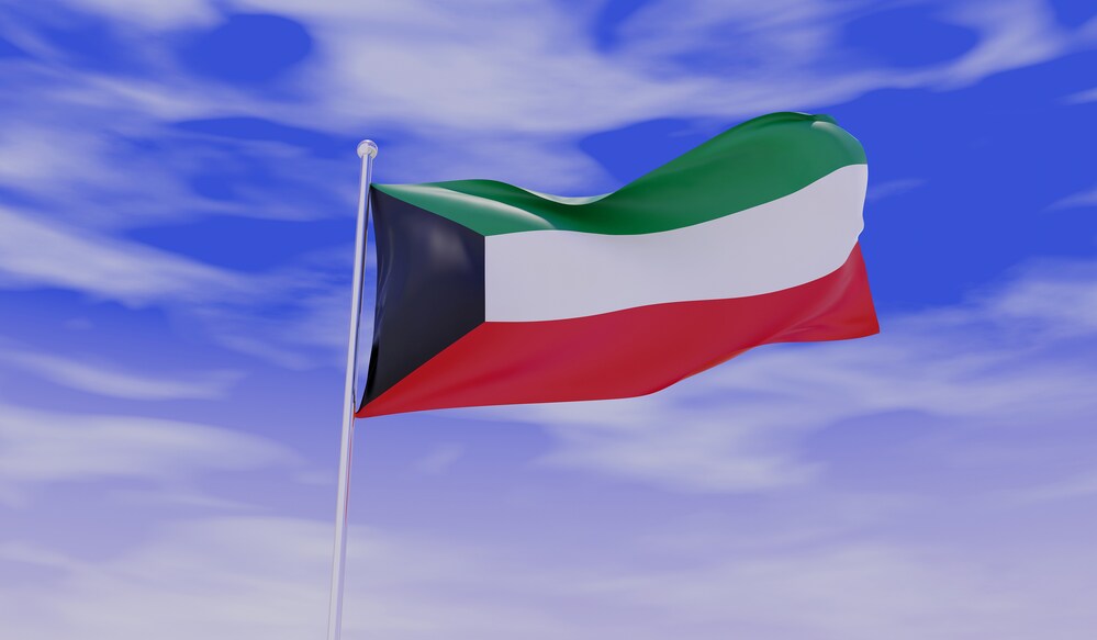 Kuwait Middle East Flag during Daylight and beautiful sky - 3D Illustration
