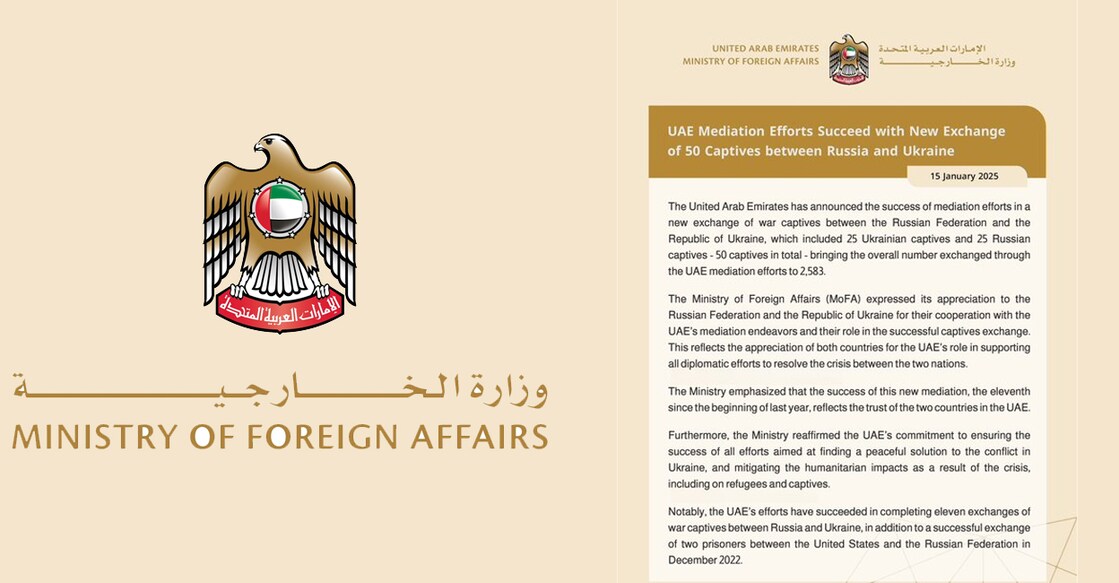 uae-mediation-efforts-succeed-with-new-exchange-of-50-captives-between-russia-and-ukraine 25 യുക്രെയ്ൻ തടവുകാരെ റഷ്യയും 25 റഷ്യൻ തടവുകാരെ യുക്രെയ്നും കൈമാറി. 1. Image Credit: WAM 2. Image Credit: X/mofauae